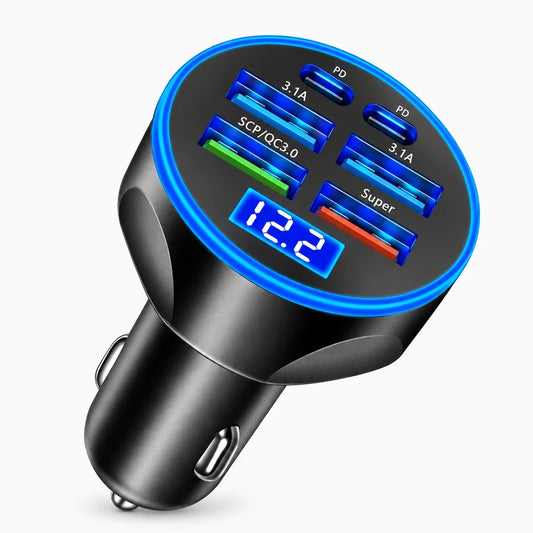 Chargeur téléphone voiture avec quatre ports USB intégrés pour recharge simultanée