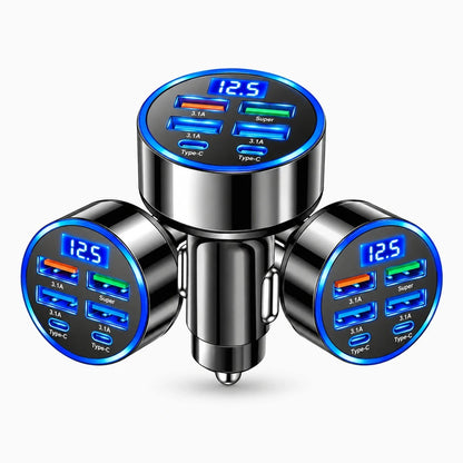 Chargeur de téléphone voiture branché à l'allume-cigare avec connexions multiples