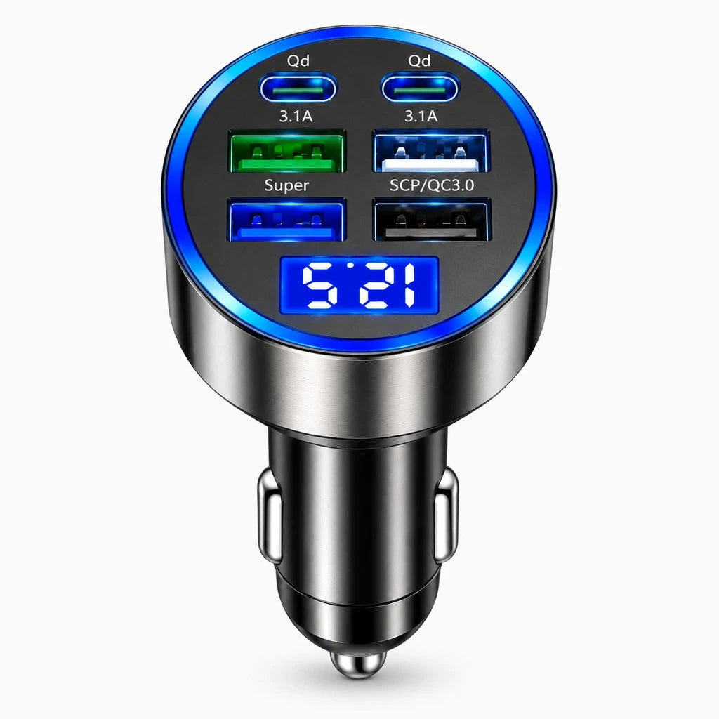 Recharge rapide smartphone et tablette via chargeur voiture téléphone quatre ports