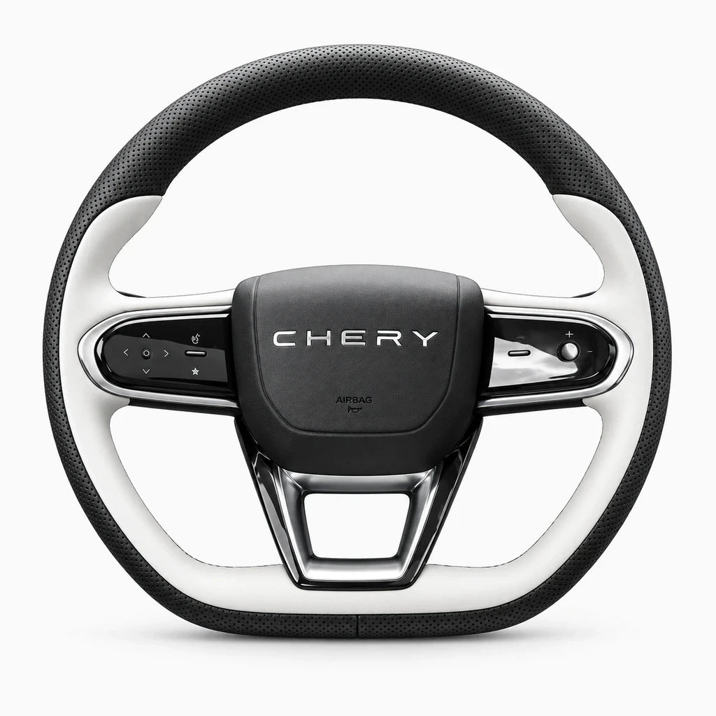 Protection cuir véritable sur volant automobile, détail de la surface souple et résistante