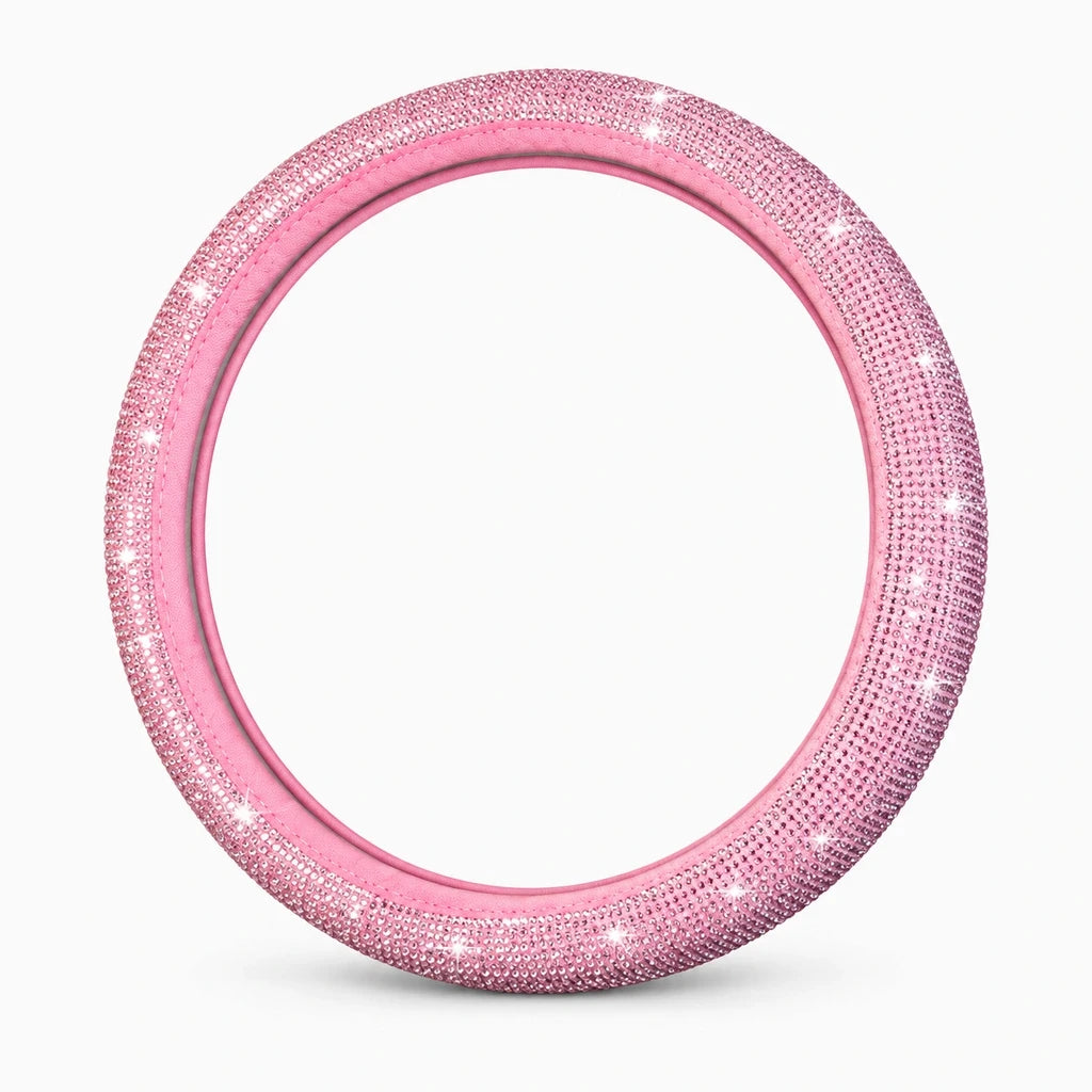 Couvre volant rose orné de strass scintillants pour habitacle étincelant