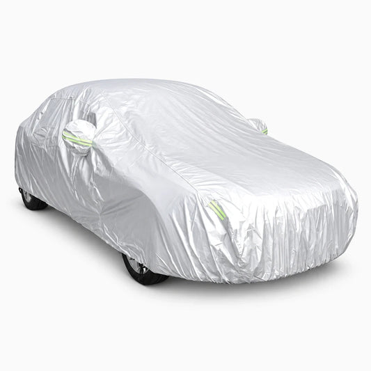 Housse voiture extérieur haute protection enveloppant complètement une berline du toit aux roues