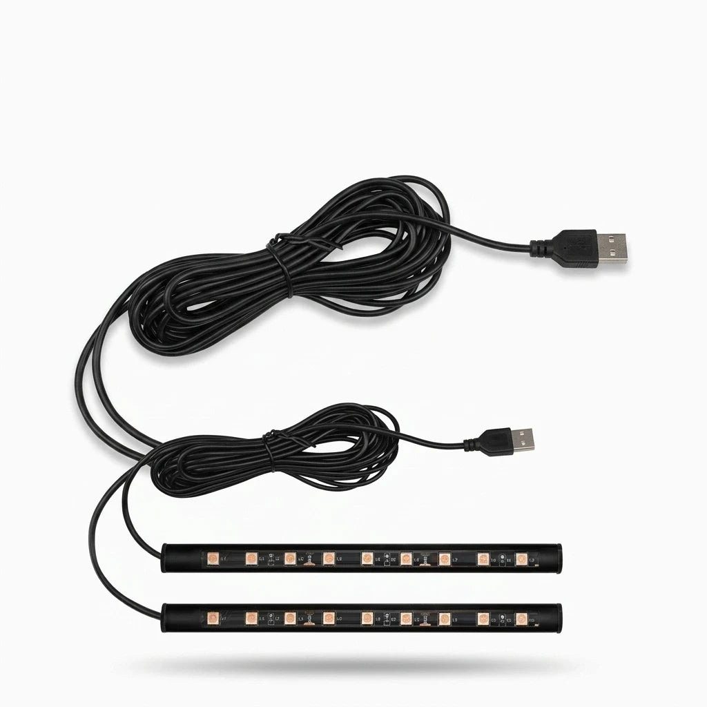 Néon pour voiture bleu installé sous le tableau de bord avec 18 LED diffusant une lumière homogène