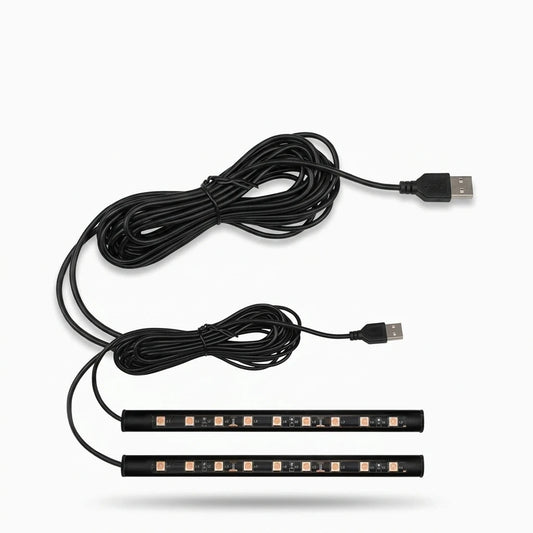 Néon pour voiture bleu installé sous le tableau de bord avec 18 LED diffusant une lumière homogène