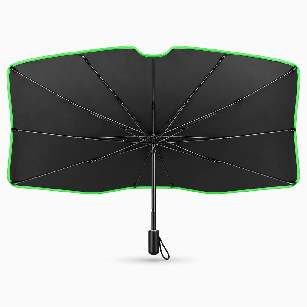 Pare soleil avant voiture plié en accordéon, prêt à ranger dans le compartiment