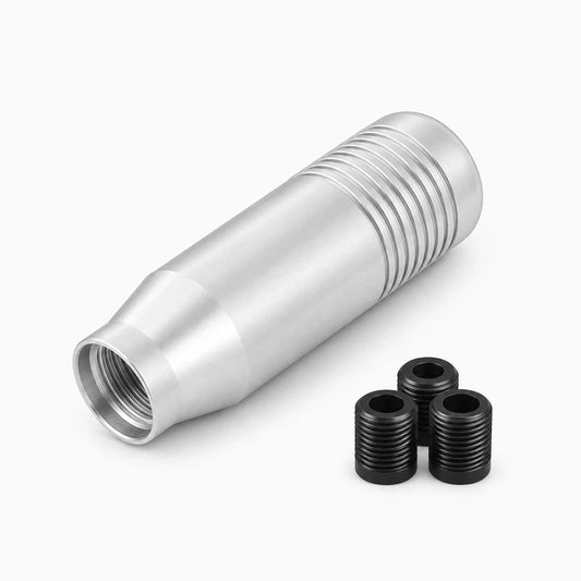 Pommeau de vitesse aluminium noir avec surface lisse, compatible transmissions manuelles universelles