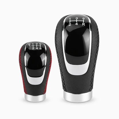 Pommeau de vitesse sport en cuir noir avec grip texturé, montage universel sur levier