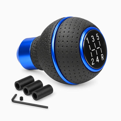 Pommeau de vitesse bleu en cuir, finition premium pour intérieur véhicule