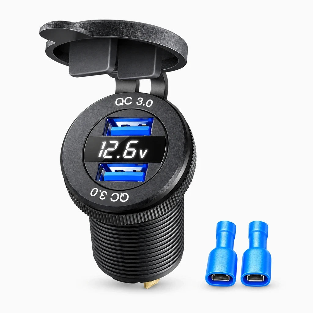 Adaptateur USB pour voiture compatible 12V et 24V avec charge rapide simultanée
