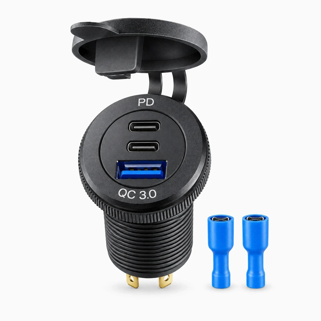 Chargeur USB automotive en fonctionnement sur tableau de bord avec smartphones connectés