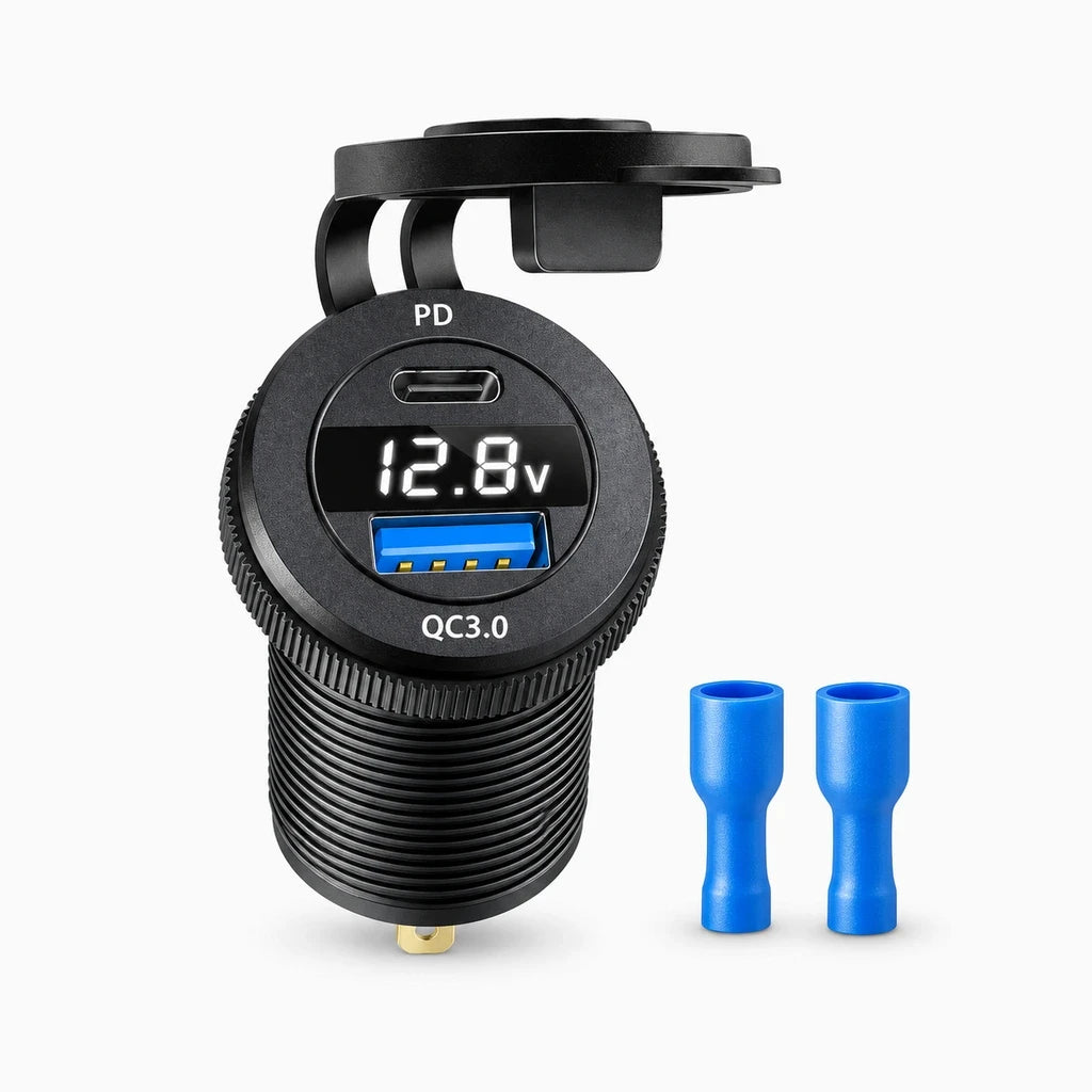 Prise pour voiture à trois ports USB permettant la charge de tablettes et téléphones en route