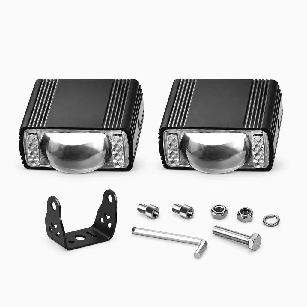 Paire de projecteurs LED ronds pour véhicule avec monture de fixation chromée