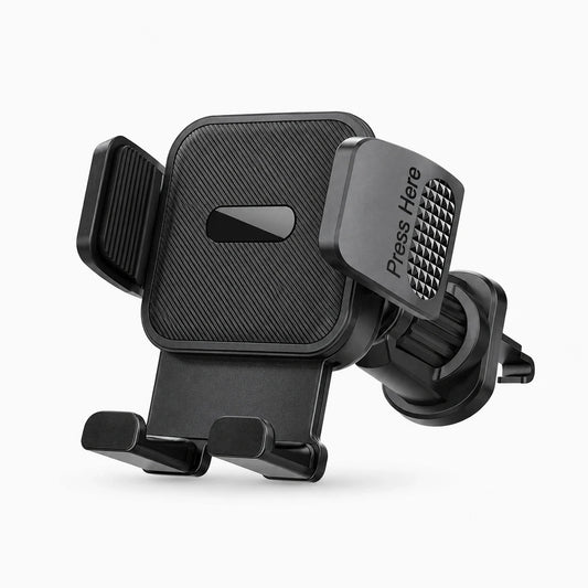 Support téléphone grille aération avec clip acrylique noir fixé sur tableau de bord