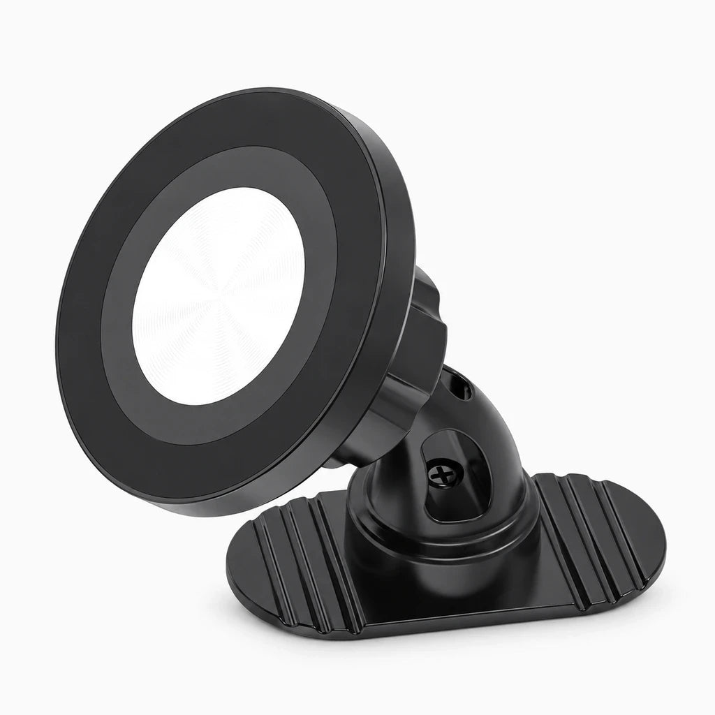 Support magnétique pour téléphone fixé au tableau de bord avec base adhésive noire