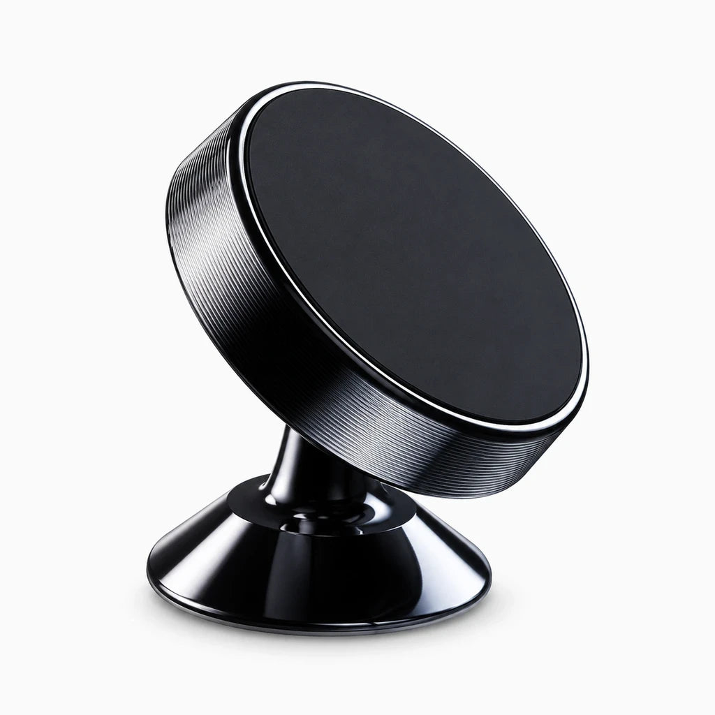 Téléphone maintenu par système magnétique sur support voiture noir, ajustement ergonomique