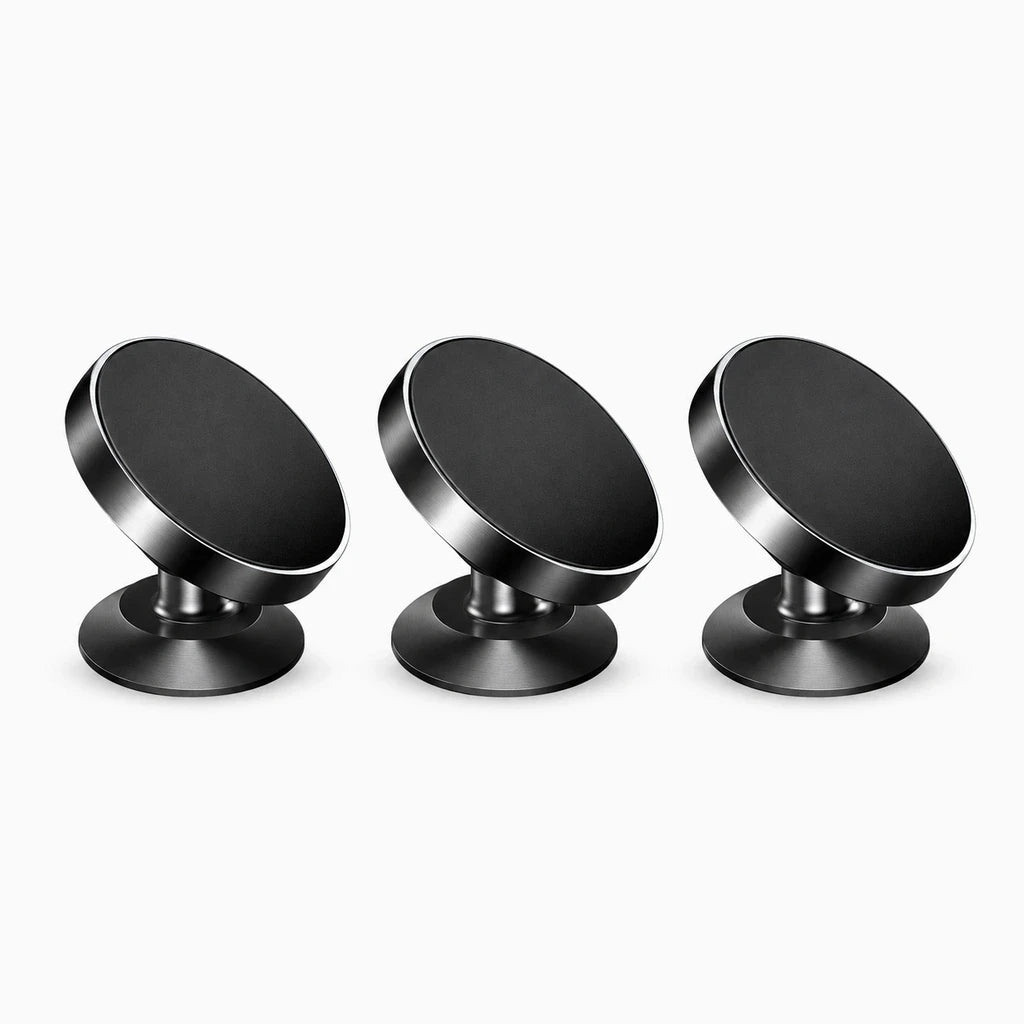 Support téléphone aimanté voiture en trois coloris : argenté, doré, noir avec rotation complète