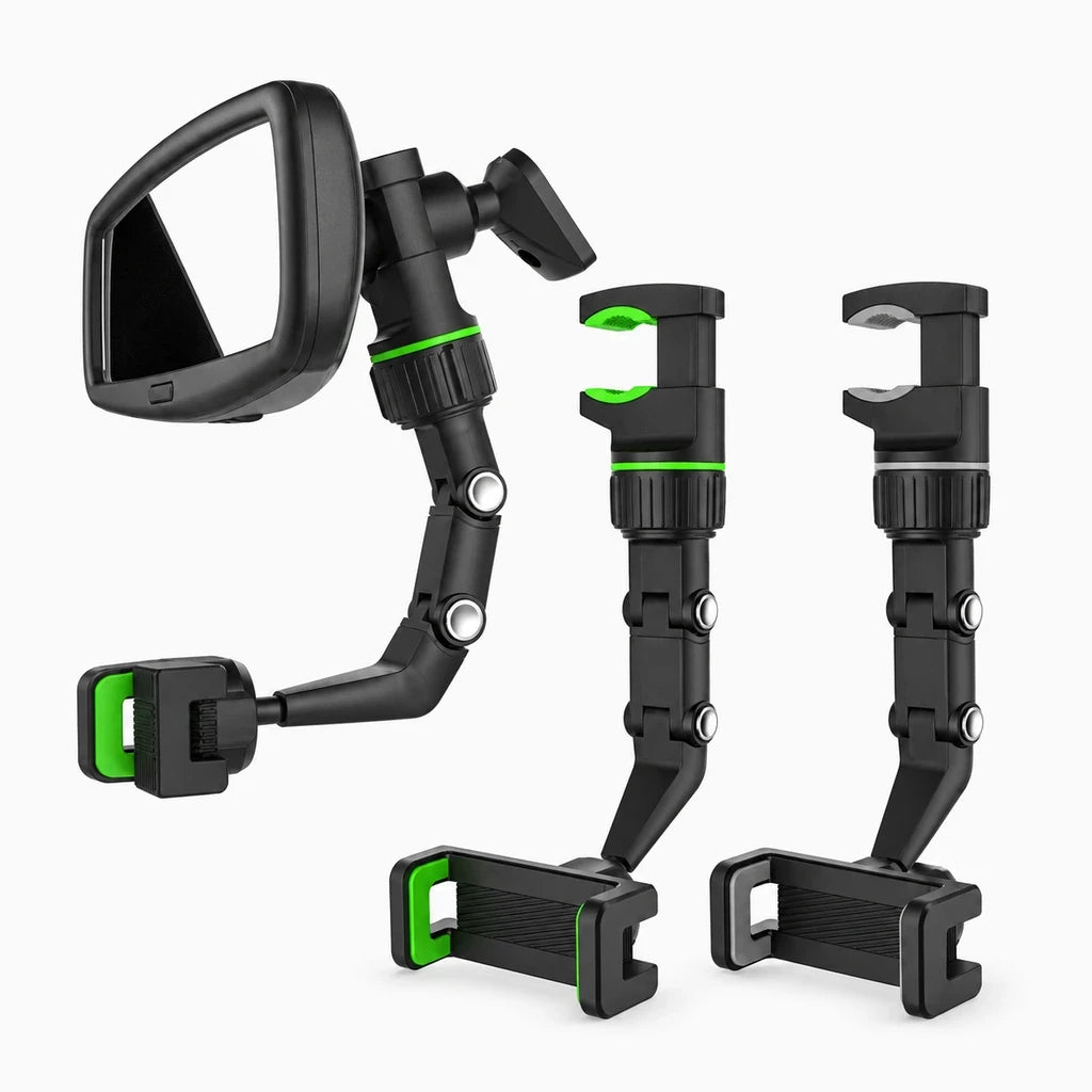 Support téléphone voiture avec fixation rétroviseur et bras rétractable ajustable