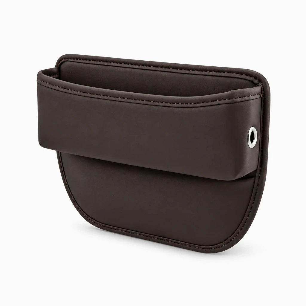 Organiseur intérieur voiture beige, détail de la poche de stockage